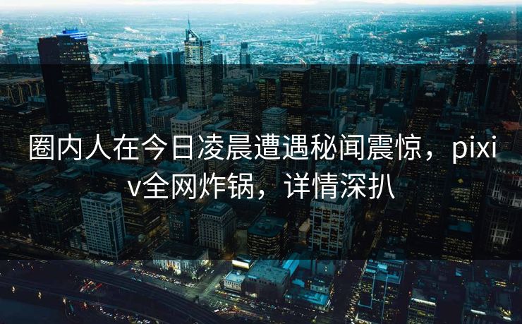 圈内人在今日凌晨遭遇秘闻震惊，pixiv全网炸锅，详情深扒