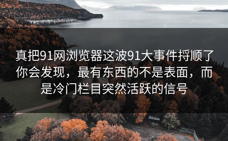 真把91网浏览器这波91大事件捋顺了你会发现，最有东西的不是表面，而是冷门栏目突然活跃的信号